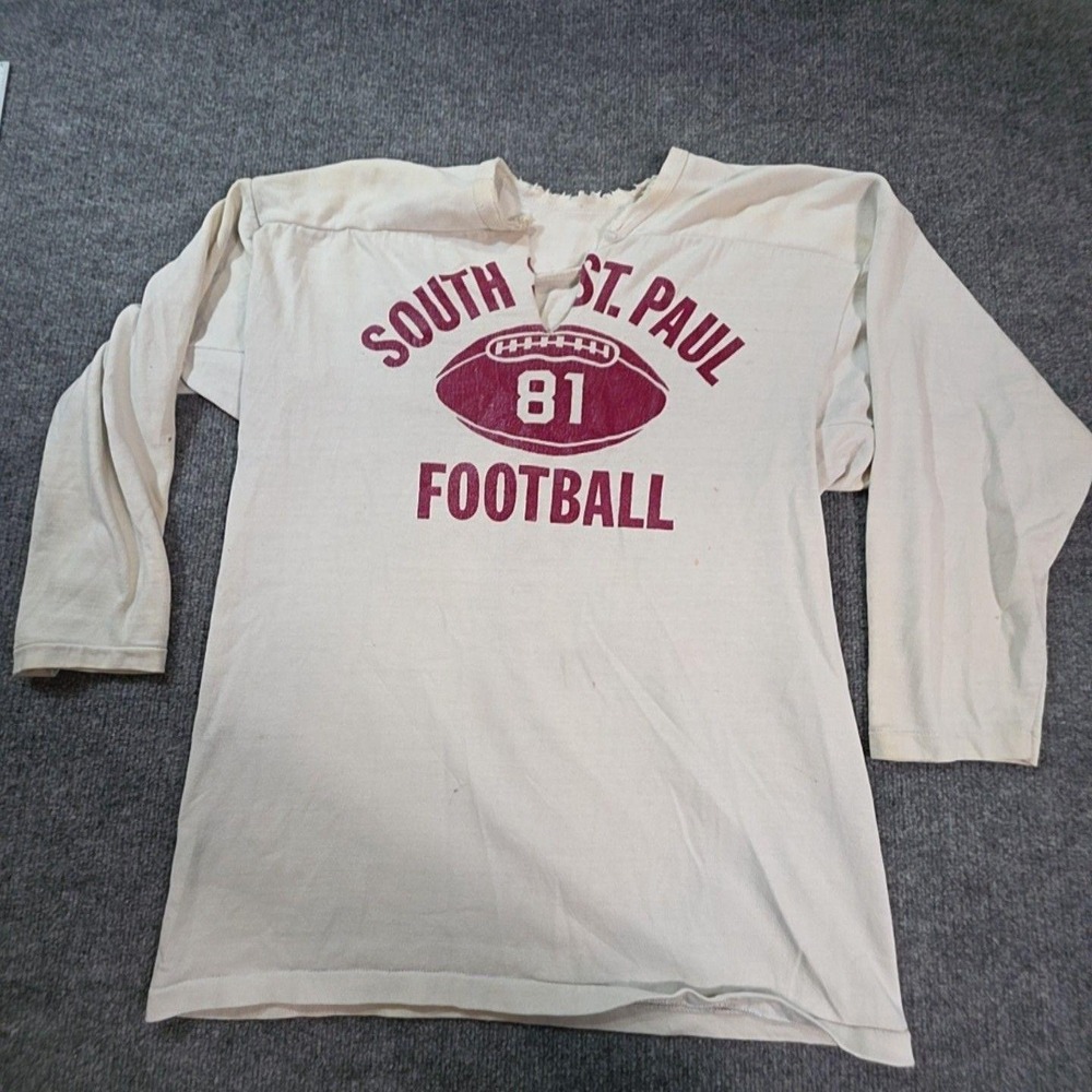 Vintage South St. Paul Shirt Mens Medium White Football Graphic 81 Peterson